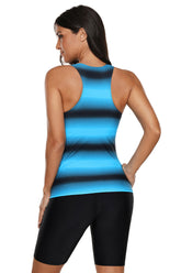 Blue Black Ombre Print Racerback Tankini Swimsuit